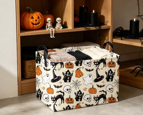 Image of Rectangle Kids Baskets Halloween Basket Cute Storage Bin for Room Decor Gift Basket(Horror Halloween)
