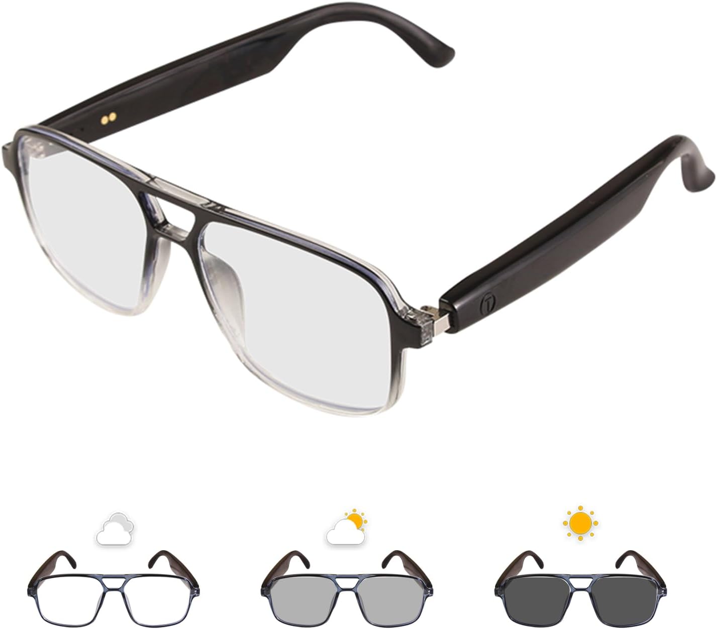 Smart Glasses Bluetooth Audio Sunglasses for Men Women with Dual Stereo Speakers, Open Ear Music &HD Calling, Touch &Voice Assistant, UV Protection——GS10 Black