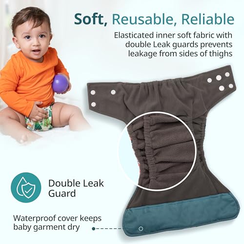 Image of LuvLap Reusable Baby Cloth Diapers Combo Pack of 3 (3 Shell + 3 Pads) Double Leak Guard, High Absorption, Stain-Proof Comfort & Protection, 3m+, Rash Free, Adjustable Waist & Height with Snap Buttons