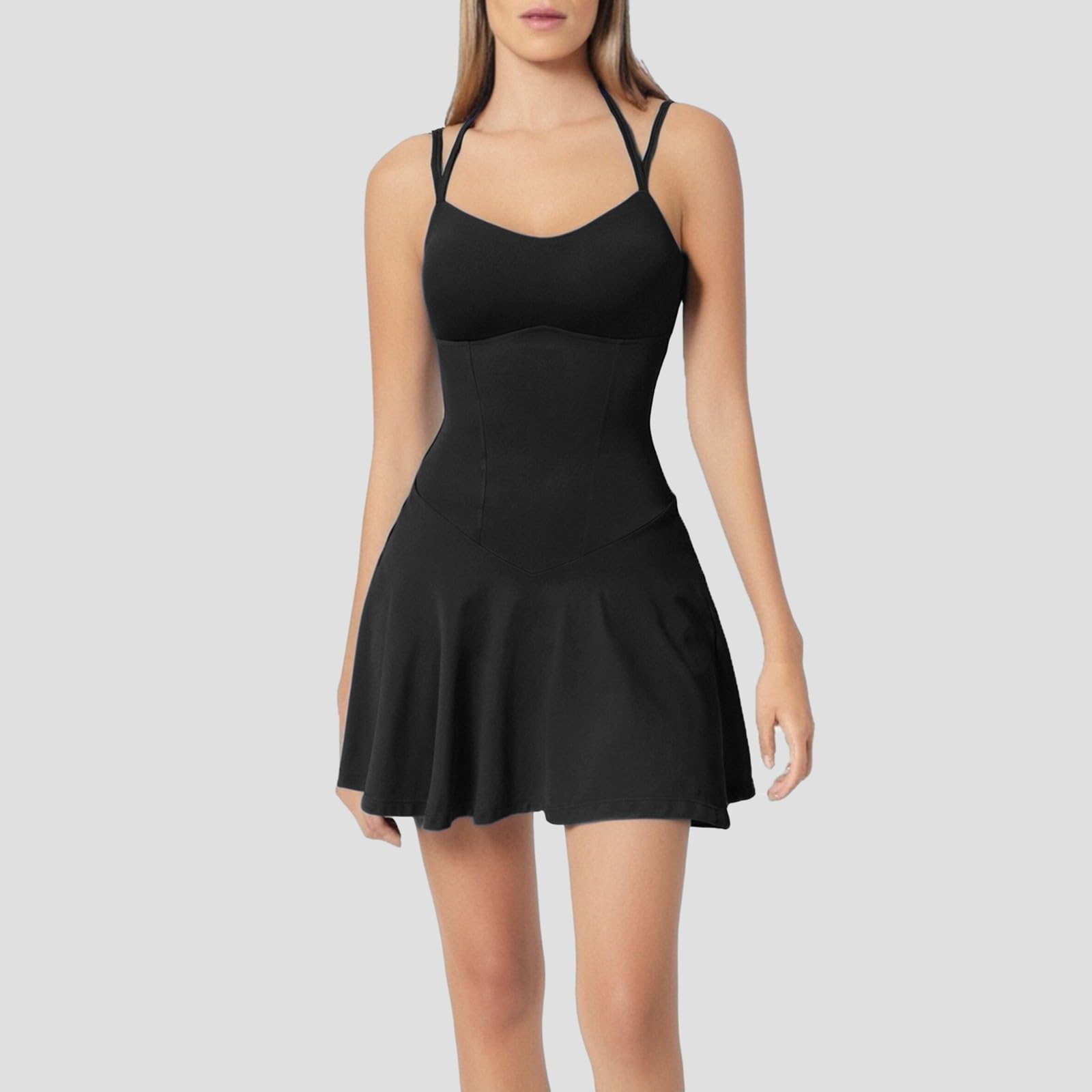 Mini jupe 2026 pour femmes, robe de tennis avec short intégré, soutien-gorge sans manches, robes athlétiques d'entraînement avec poches, barboteuse