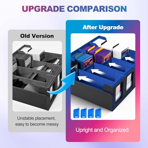 Image of UAONO Trading Card Storage Box with Commander Display; 2400+ Deck Box for MTG with Removable Cover; Top Loaders Card Case fits Magic TCG PTCG Sports Cards; 24 Dividers, 4 Stoppers (Black, Blue)