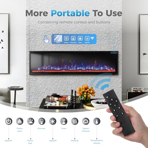 Image of 72 inch Electric Fireplace Inserts /Wall Mounted Ultra-Narrow Bezel Fireplace