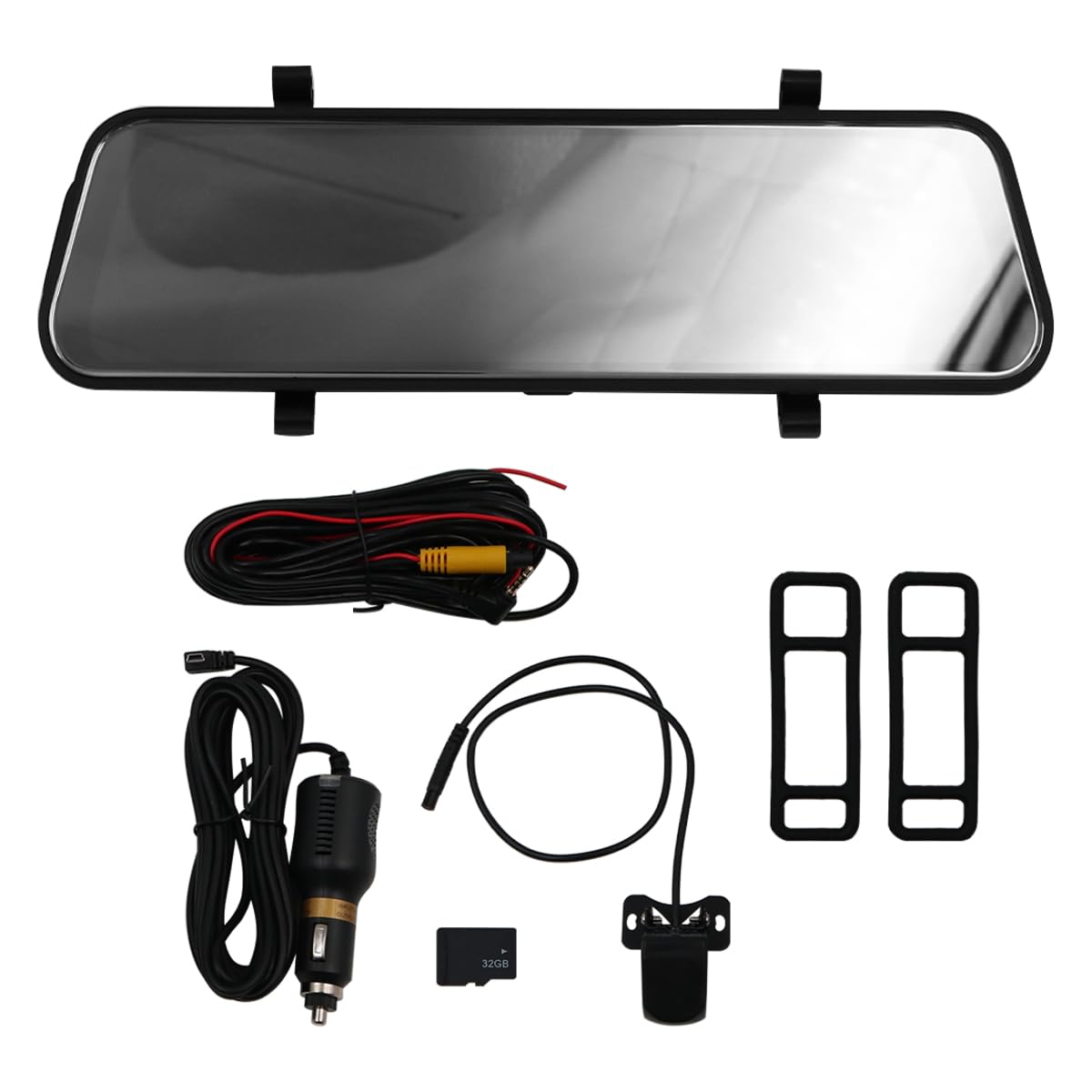 Cámara de salpicadero con Espejo de 10 Pulgadas Delantera y Trasera con Tarjeta SD de 32G, Espejo retrovisor para Coche, cámara de salpicadero, línea inversa Ajustable, Impermeable IP69