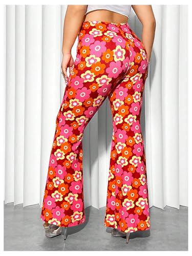 OYOANGLE Women's Plus Size Boho Floral Print Flare Pants Elastic High Waist Skinny Bell Bottoms2