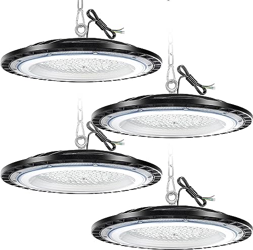 DIKHEE UFO LED Lámpara de Alta Bahía 150W 4Pack, 6500KIluminación de Almacén, 15000LM Focos Led Interior Techo, IP65 Impermeable Lampara Industrial Para Fábrica Garaje Almacén Oficina Taller