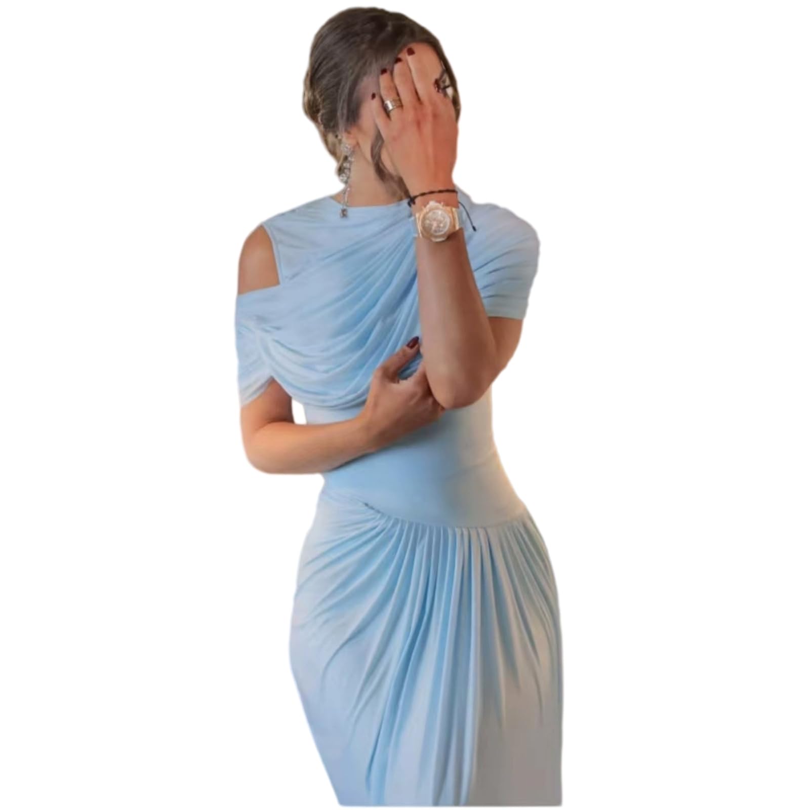 Vestito Abito da Donna Bodycon Mesh Maxi - Lungo Blu Sofisticato per Matrimoni, Cocktail E Eventi Serali-Second Blue-m