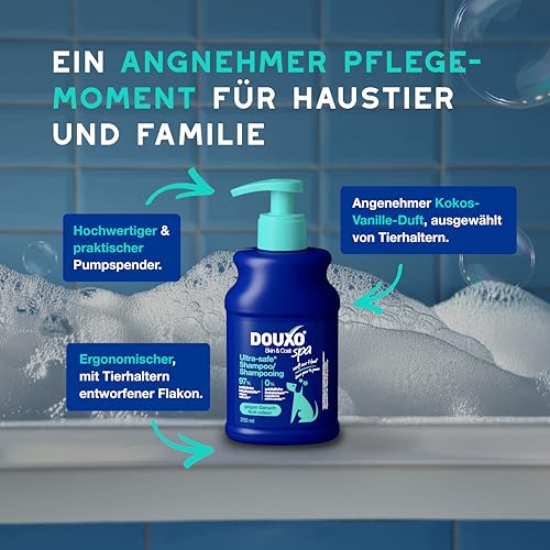 DOUXO Skin & Coat SPA – Ultra-Safe* Shampoo gegen Geruch für Hunde, 250 ml, reinigt die Haut und spendet Feuchtigkeit, entfernt Gerüche, hinterlässt angenehm duftendes Fell, hautfreundliche Rezeptur