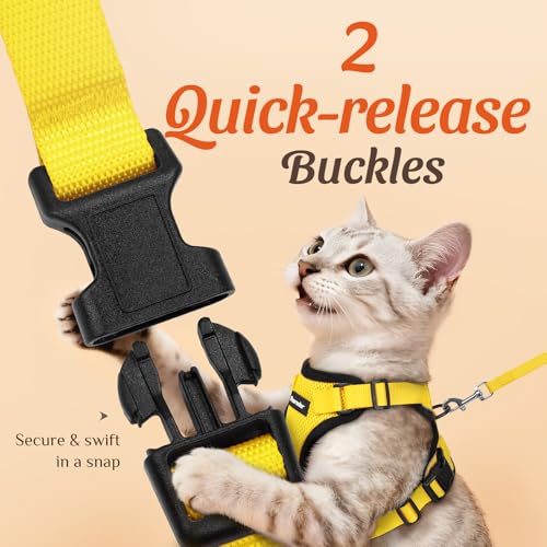 Image of Dooradar Cat Harness and Leash Set, Escape Proof Safe Adjustable Kitten Vest Harnesses for Walking, Easy Control Soft Breathable Mesh Jacket with Reflective Strips for Cats, Yellow, S