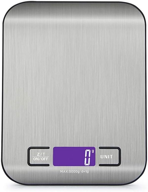 Upgraded Digital Kitchen Food Scale Multifunction Small Scale, Back-lit LCD Display, 0.04oz/1g Increment, 11 lb 5 kg, Food Grade 304 Stainless Steel (Batteries Included)
