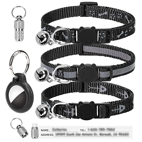 DILLYBUD Airtag Cat Collar Holder Reflective Air Tag Cat Collars Breakaway with Bell, Silicone Waterproof Airtag Case…