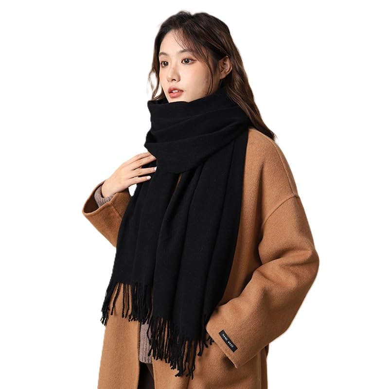 Black Plain Winter Stole Warm Long Stoles Shawls Long Solid Scarves Woolen Women Casual Scarf Soft Wrap for Casual Formal Occassions- 200CM*70CM