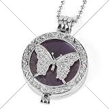 Tesselite Stone Necklace-Natural Stone Pendant Butterfly Hollow Locket Aromatherapy Essential Oils Diffuser Rose Quartz Amethyst Necklaces for Women Jewelry,Amethyst Chain,One size