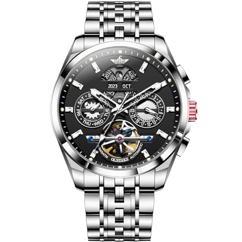 Image of OUPINKE Men Watch Automatic 5 Hands Multi Calendar Year /Month /Week /Date Mechanical 5ATM Waterproof Luxury Tungsten Steel Sapphire Crystal Wrist Watch for Men (Luxury Watches:White)