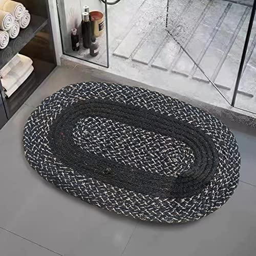 Image of Door Mats for Home | Door Mats for Home Entrance | Door Mat for Bathroom| Soft & Super Absorbent Mats for Shower | Washable, Non-Slip & Quick-Drying Mats (Pack of 2) (Gray & Black)