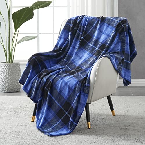 SOCHOW Flannel Fleece Throw Blanket 50 × 60 Inches, All Season Plaid Blue Blanket for Bed, Couch, Car