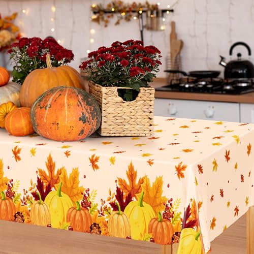 Image of 4 Pack Fall Thanksgiving Tablecloths Disposable Leaves Pumpkin Table Cloth