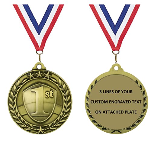 Express Medals Personalized 1st Place Gold Medal with Red White & Blue Neck Ribbon Award Trophy WAM9 (1)