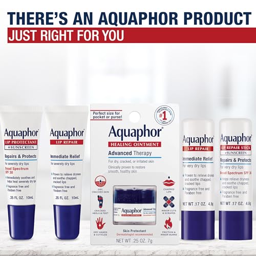 Image of Aquaphor Lip Repair Stick with Jojoba Oil and Shea Butter, Moisturizing Lip Balms, Fragrance Free and Paraben Free, Immediately Relieves Dryness, 0.17 Oz Stick, Pack of 4