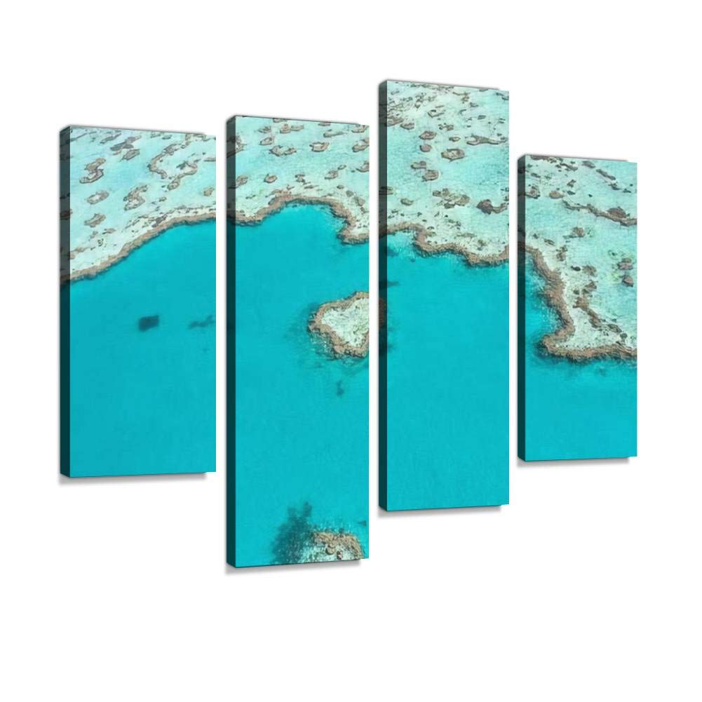 Heart Reef Canvas Print Artwork Wall Art Pictures Framed Digital Print Abstract Painting Room Home Office Decor Ready to Hang 4 Panel