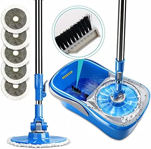 MASTERTOP Spin Mop - Microfiber Mop Bucket with Wringer Set, Stainless Steel Mop Handle, Cleaning Bucket with Brush, 5 Microfiber Mop Refills