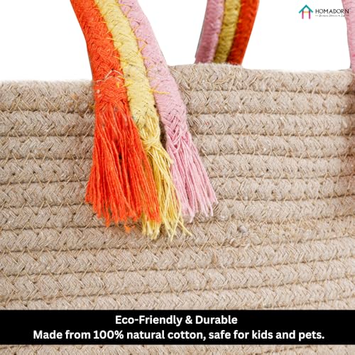 Image of HOMADORN Cotton Storage Basket with Sturdy Handles - Foldable, Durable, and Stylish Organizer for Toys, Clothes,Gifting and Home Essentials (BEIGE)