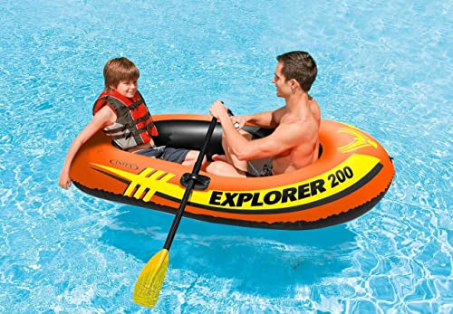 Image of Explorer 200, 2 Person Inflatable Boat for Flood Rescue, Adventure, Rafting, Fishing, with Oars & Air Pump (58331)