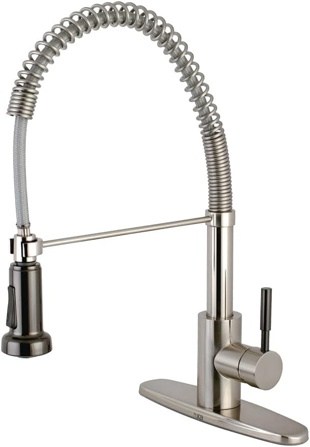 Gourmetier GSY8888DKL Kaiser Single-Handle Pre-Rinse Kitchen Faucet, Brushed Nickel/Black Stainless Steel