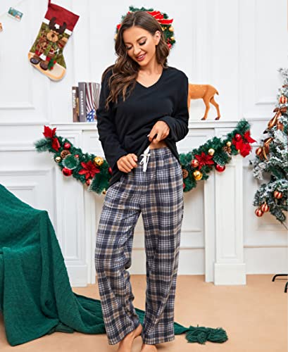 U2Skiin Women Fleece Pajama Pants, Comfy Plaid Pj Bottoms For Women With Pockets Soft Warm(Grey-Yellow Plaid, Xl) #TOP2