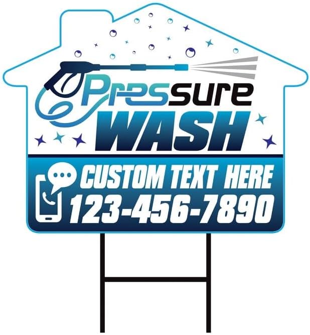 Custom Pressure Washing Yard Sign 18" x 24", Coroplast 2-Sided Add Your Text, Logo, Photo Personalized House Shaped Signs with Metal H-Stake, VP6847