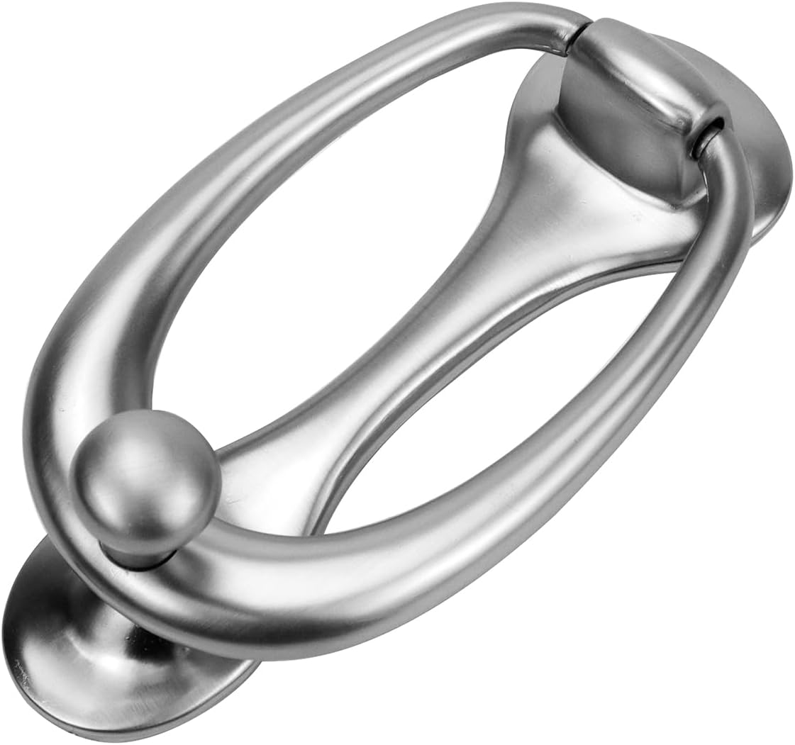 Woogim Sliver 1PCS Zinc Alloy Oval Door Knocker Door and Gate Knocker Handle Pull Home Decoration Ring Door Knocker for Front Door