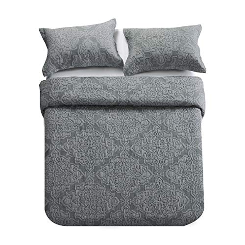 Travan Bedspread Cotton Quilt Set 3-Piece Oversized King Reversible Embroidered Quilted Bedding Set With Shams (Elegant Grey, King) #TOP1