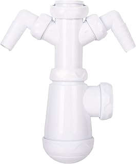 Cofan Sifón de Botella con 2 Tomas Auxiliares para Fregadero, Salida Horizontal Ø32-40 mm y Racor 1 1/2", Sifón Extensible