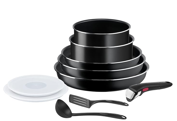 Tefal Ingenio Batterie de cuisine 10 pièces, Poêles, Casseroles, Couvercles, Poignée, Non induction, Revêtement antiadhésif, Empilable, Compatible lave-vaisselle, Fabriqué en France, Easy On L1599902 - Anti-adhésif - 10 pièces - Ingénio - Poêles / Casseroles