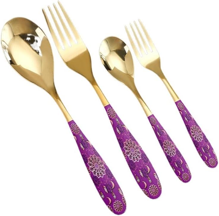 Silverware Flatware Set, 4/16/24/32 Pieces Stainless Steel Tableware, Retro Colorful Home Use Spoons, Forks, Spoons, Thickened Dessert Spoons, Fruit Forks (Color : Purple, Size : 8Set-32P