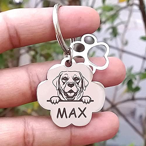 Image of Jypr Customized Product's Stainless Steel Pet Id Tag Personalize Black Laser Engrave Name Locket Collar Tag For Your Loving Pet Dog, Cat 2 Mm Thick With Paw Tiny Charm (Paw Face Tag), 1 Label