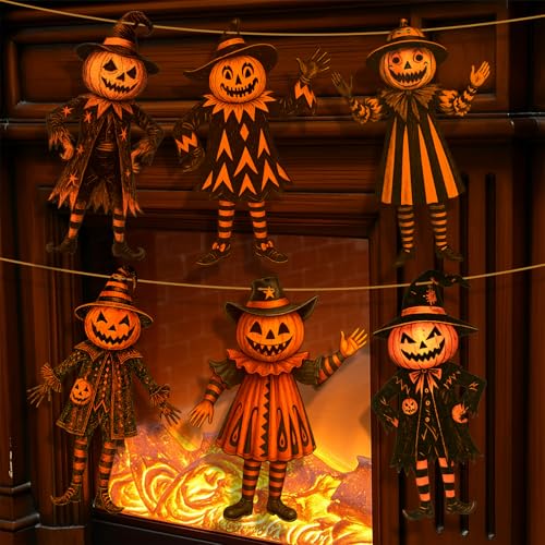 Arosche Halloween Decorations Vintage Spooky Pumpkin Wooden Garland Rustic Farmhouse