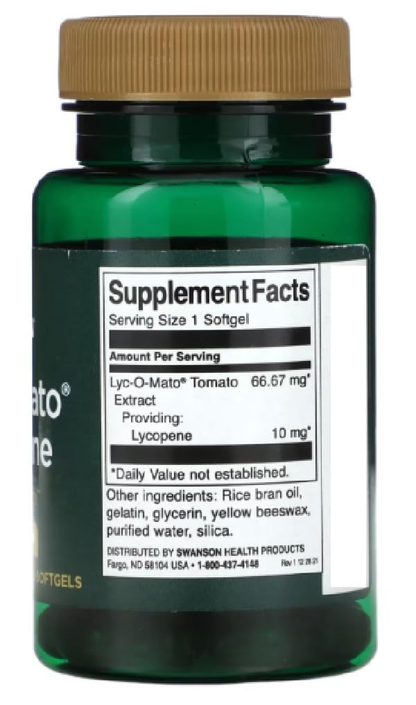 Swanson - LYC-O-MATO - Lycopene | Antioxidant Support for Heart & Prostate Health - 10mg, 60 Kapseln