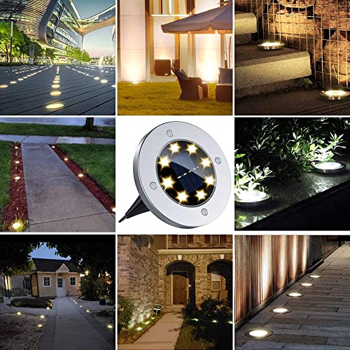 Flalivi Solar Ground Lights, 8 Led Solar Disk Lights Outdoor Waterproof For Garden Yard Patio Pathway Lawn Driveway Walkway- Warm White (4 Pack) #TOP4