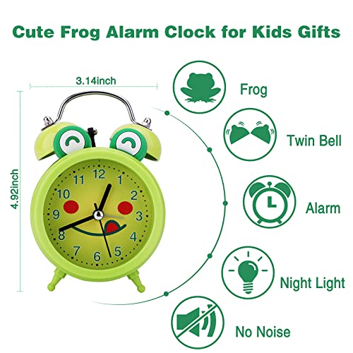 Qearfun Frog Alarm Clock For Girls, Kids Pink Kawaii Twin Bell Alarm Clock For Bedroom Decoration, Frog Gifts Wind Up Loud Analog Alarm Clock For Heavy Sleepers Toddlers(Green) #TOP3