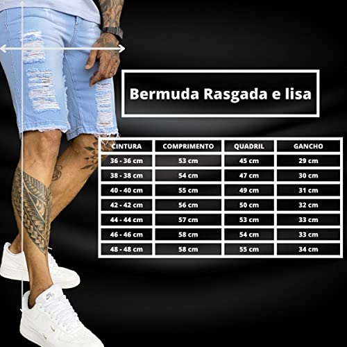 Bermuda Jeans Masculina Lycra Elastano (Jeans Escuro, 48)