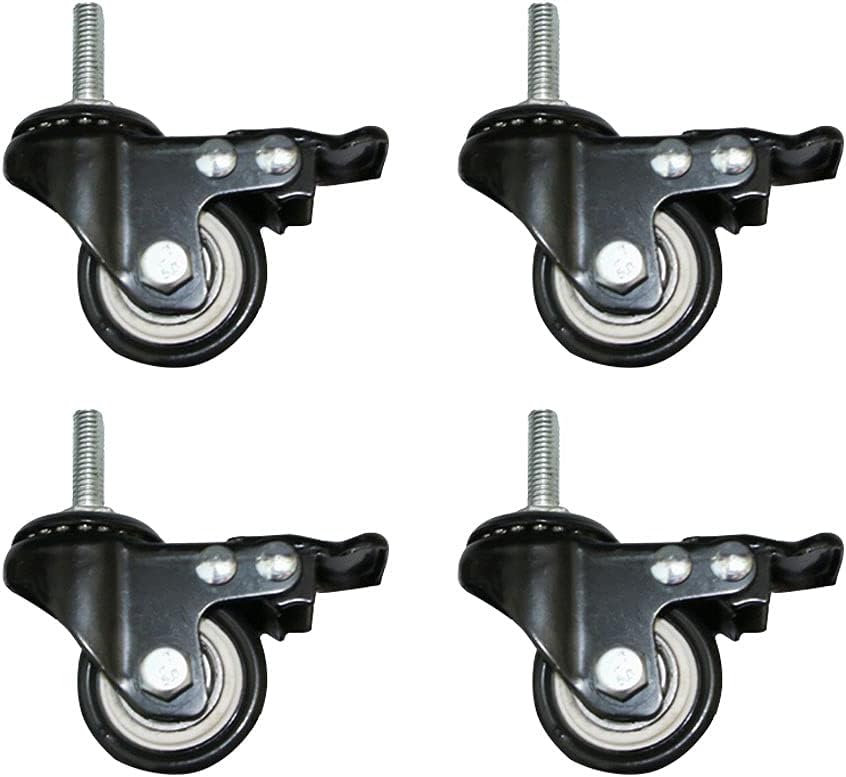 Aopin 1.57 Inch, M8 Bolt Screw, Black, Heavy Trailer, Metal Rotary Brake Caster, Skateboard, Tool Car, Furniture, Trolley with Brake 4 Pieces