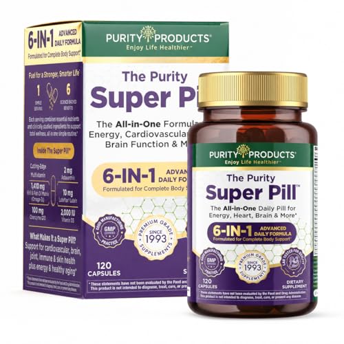 Purity Products - Super Pill - Elite Multivitamin + Krill Oil + Fish Oil | CoQ10, Lutein, Ginkgo Biloba | All-in-One Daily Supplement for Heart, Brain & Immune Health | 120 Capsules
