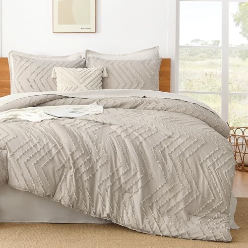 Image of Litanika Boho Queen Comforter Set, 3 Pcs Tannish Lightweight Bedding Set