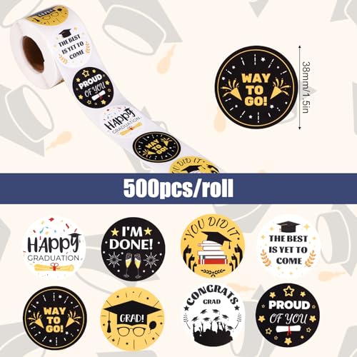 Tinoaly 500stk Abschlussaufkleber, Klasse von 2025, 38 mm Rund 8 Stile Glückwunsch Etiketten Abschlusskappe Aufkleber für Umschläge Sammelalben Karten Dekorationen Abschlusssaison Partyzubehör