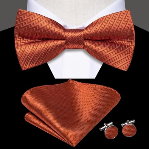 Image of Hi-Tie Bow Ties for Men Pre-Tied Pocket Square with Cufflinks Mens Bowtie Sets for Wedding Formal Party