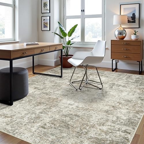 6x9 Area Rugs for Living Room Rug Washable: Abstract Rug for Dining Room Bedroom Carpet Non Slip 6 by 9 Indoor Modern Nursery Home Office Beige Brown