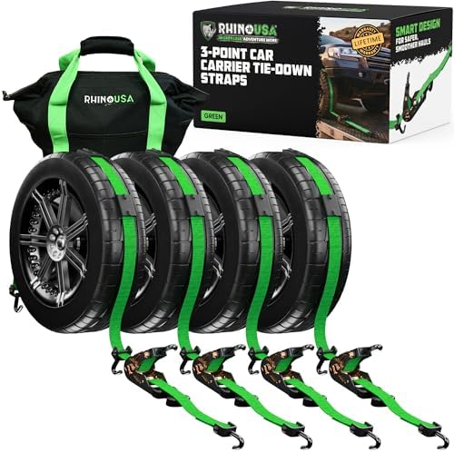 Rhino USA 3-Point Car Carrier Tie-Down Straps - Over-the-Tire, 10...