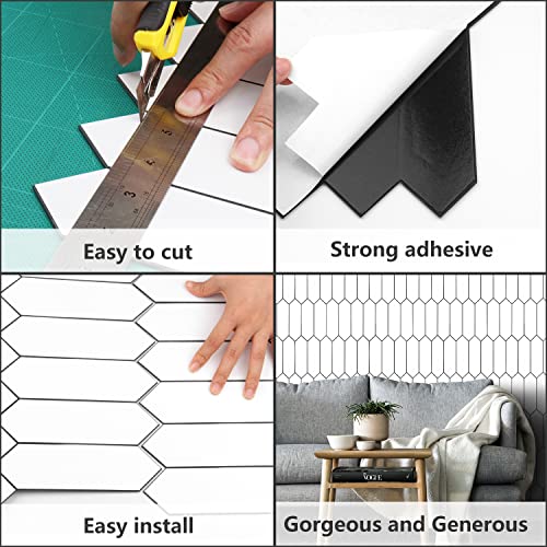 Vamos Tile Long Hexagon Tile Peel And Stick Backsplash - 12.8 X 12.8 Inch Peel And Stick Tile 10 Sheets White Pvc Self Adhesive Mosaic Wall Tiles Stick On Backsplash For Kitchen And Bathroom #TOP4