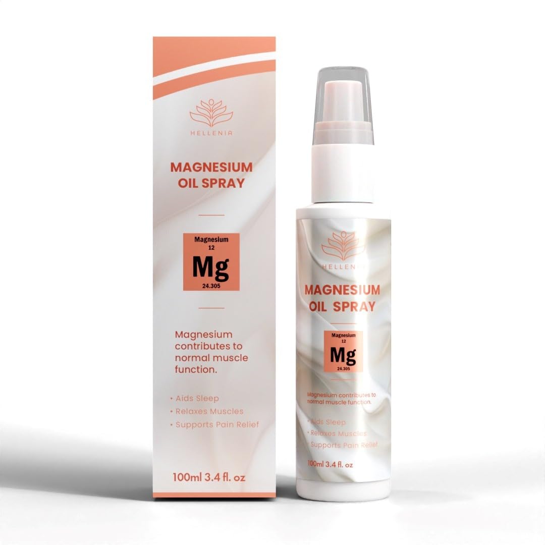 Magnesium Oil Spray 100ml | Natural Repair Magnesium Spray for Sleep, Restless Legs, Sore Muscles | Menopause Relief | Vegan | by Hellenia