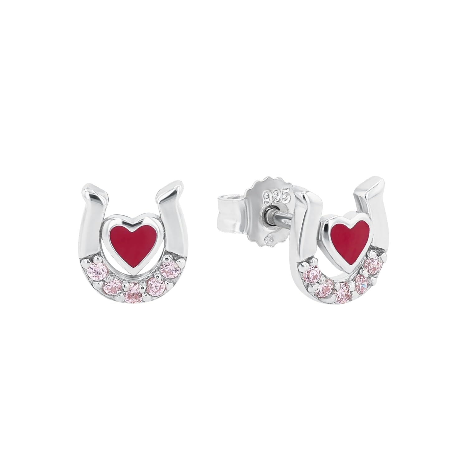 Amor stud earrings 925 sterling silver girls' children's earrings, with zirconia synth., 0.7 cm, silver, horseshoe, comes in jewelry gift box
